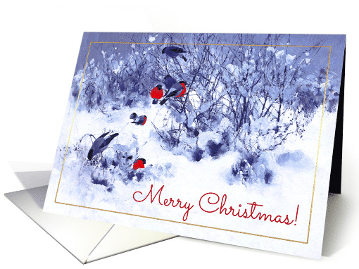 Merry Christmas. Winter landscape with bullfinches card (690610)