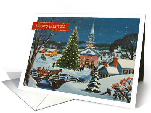 Season's Greetings. Vintage Winter Snowy Town Scene card (690611)