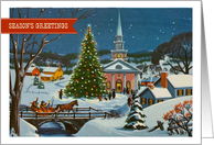 Season’s Greetings. Vintage Winter Snowy Town Scene card