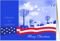 Merry Christmas - Peace - Snow Village with US Flag card