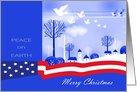 Merry Christmas - Peace - Snow Village with US Flag card