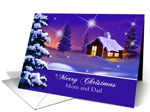 Christmas Card for Parents. Snow Village Night Scene card (693298)