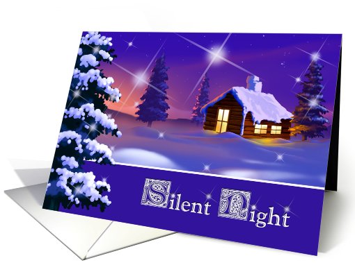 Silent Night . Christmas Card with Snow Village Night Scene card