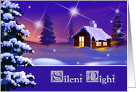 Silent Night . Christmas Card with Snow Village Night Scene card