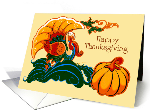 Happy Thanksgiving. Turkey and Pumpkin Design card (702630)