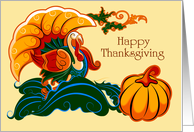 Happy Thanksgiving. Turkey and Pumpkin Design card