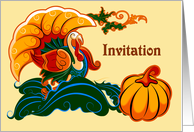 Thanksgiving Dinner Invitation. Turkey and Pumpkin Design card