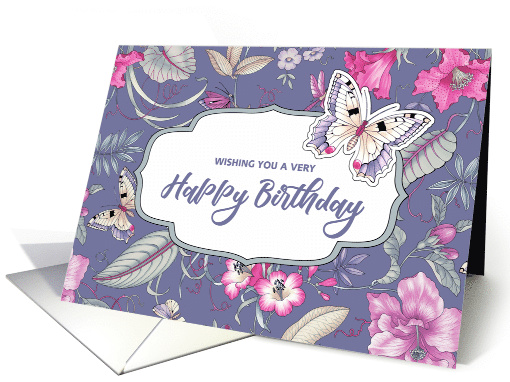 Happy Birthday. Floral Pattern and Butterfly card (722842)