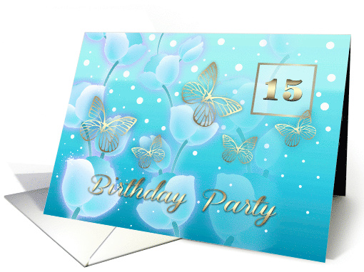 15th Birthday Party Invitation. Romantic Flowers and Butterflies card