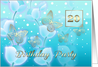 20th Birthday Party Invitation. Romantic Flowers and Butterflies card