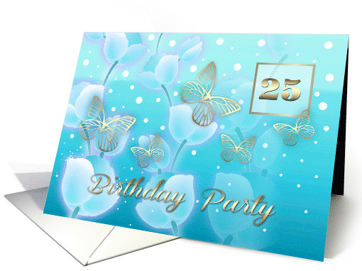 25th Birthday Party Invitation. Romantic Flowers and Butterflies card