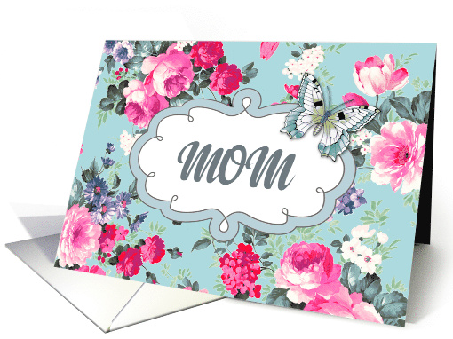 For Mom on Mother's Day from Daughter Vintage Roses and Butterfly card