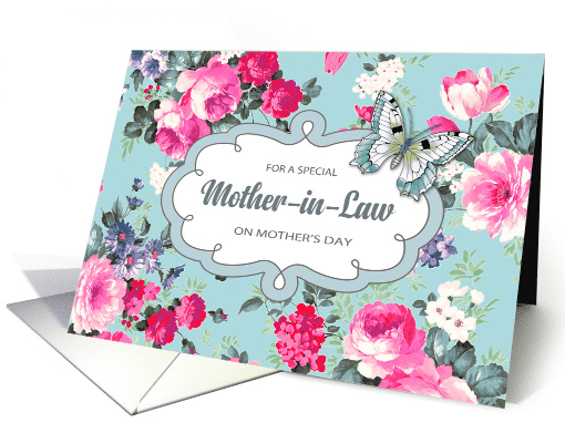 For Mother-in-Law on Mother's Day. Vintage Roses and Butterfly card