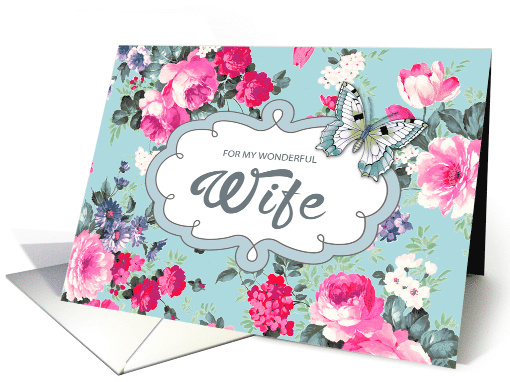 For Wife on Mother's Day. Vintage Roses and Butterfly card (766565)