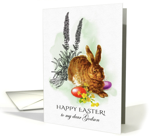 Easter Wishes for Godson Vinyage Bunny Painting card (767945)