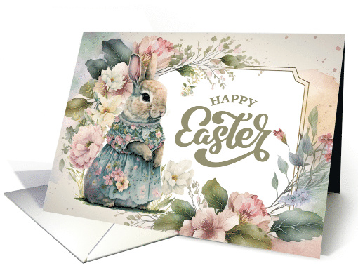 Happy Easter Cute Old-Fashioned Watercolor Easter Bunny card (769268)