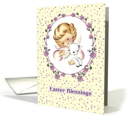 Easter Blessings. Vintage Little Angel with Lamb card (774274)