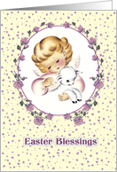 Easter Blessings. Vintage Little Angel with Lamb card