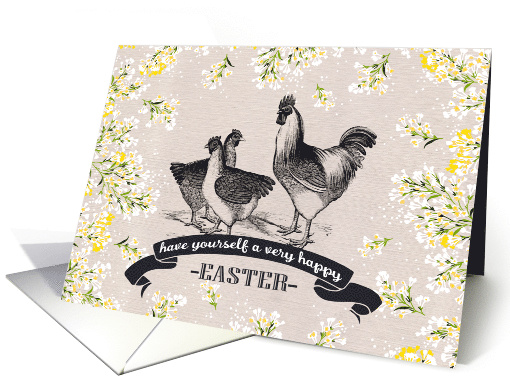 Happy Easter. Vintage Rooster and Hens card (775558)