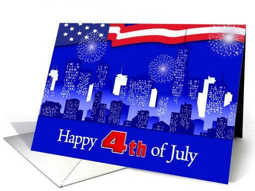 Happy 4th of July. Cityscape with Fireworks card (780553)