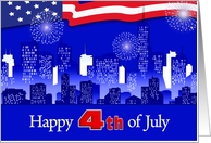 Happy 4th of July. Cityscape with Fireworks card