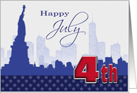 Happy 4th of July. Cityscape with Statue of Liberty card