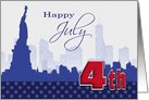 Happy 4th of July. Cityscape with Statue of Liberty card