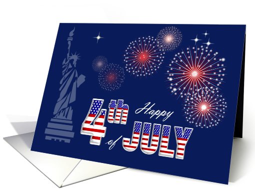 Happy 4th of July. Statue of Liberty with fireworks card (781597)