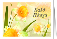 Happy Easter in Greek Spring Daffodil Blooms card