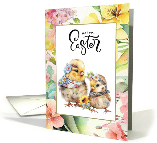 Happy Easter. Old Fashioned Watercolor Cute Chicks card (785319)