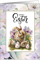 Happy Easter Cute Bunny Family with Easter Eggs card