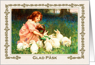 Glad Pask. Happy Easter in Swedish - Vintage spring scene painting card