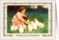 Vrolijk Pasen - Happy Easter in Dutch. Vintage Spring Scene Painting card