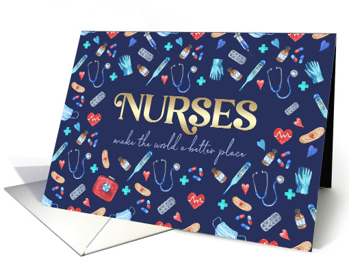 Happy Nurses Day or Week. Watercolor Medical Supplies Pattern card
