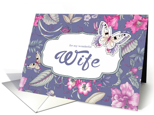 Happy Birthday card for Wife. Floral Pattern and Butterfly card