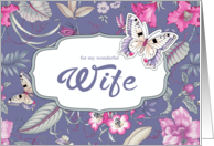 Happy Birthday card for Wife. Floral Pattern and Butterfly card