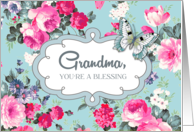 Happy Birthday card for Grandmother. Floral Pattern and Butterfly card