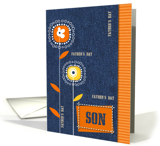 For Son on Father's Day Denim Pattern with Flowers card (809827)