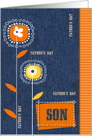 For Son on Father’s Day Denim Pattern with Flowers card