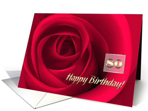 Happy 80th Birthday. Elegant Red Rose card (812380)