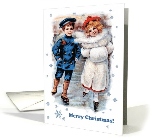 Merry Christmas ! Ice Skating Vintage Scene card (820370)