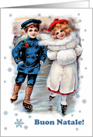 Buon Natale. Italian Christmas card. Ice Skating Vintage Scene card