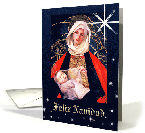 Feliz Navidad. Spanish Christmas card. Madonna with Child card