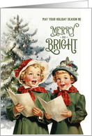Happy Holidays Vintage Little Girls Carolers Painting card