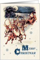 Merry Christmas. Vintage Santa in his deer sleigh card