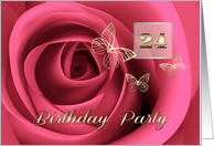 24th Birthday Party Invitation. Romantic Rose and Butterflies card