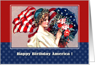 Happy Birthday America! US Flag .Vintage card