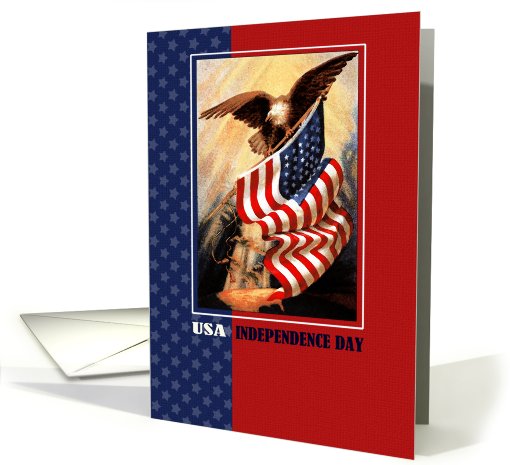 Independence Day. Bald Eagle with US Flag. Vintage card (826487)