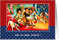 4th of July Party Invitation. Kids with firecrackers.Vintage card