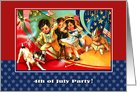 4th of July Party Invitation. Kids with firecrackers.Vintage card